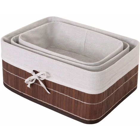 DéCOSHOP26 Lot De 3 Paniers De Rangement Salle De Bain Maquillage En Bamboo Marron - Marron 5 DéCOSHOP26 Lot De 3 Paniers De Rangement Salle De Bain Maquillage En Bamboo Marron - Marron – Image 3