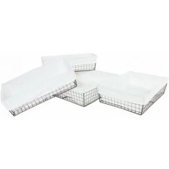 DéCOSHOP26 Ensemble De 4 Paniers De Rangement Salle De Bain Stockage D'armoires En Métal Avec Couvercle En Tissu - Noir