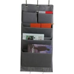 ROSIER Porte-Revue Mural, Porte Document Mural, Rangement Tissu Porte, 5 Poches De Rangement En Polypropylène Respirant, étagère Multifonctionnelle, Montage à La Porte (suspension), Gris 72*34cm——VEBTles