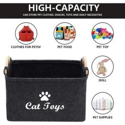 EINEMGELD Panier De Rangement Pour Jouets Pour Chat -Boîte De Rangement Avec Manche En Bois, Rangementbox Pour Jouets Pour Chat,vêtements Et Accessoires Animaux-Gris Foncé -Petit rangement Soldes Magasin 59333400 3