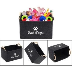 EINEMGELD Panier De Rangement Pour Jouets Pour Chat -Boîte De Rangement Avec Manche En Bois, Rangementbox Pour Jouets Pour Chat,vêtements Et Accessoires Animaux-Gris Foncé -Petit rangement Soldes Magasin 59333400 4