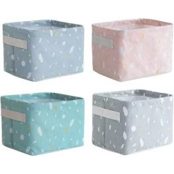 CATHERINE Petits Paniers De Rangement, 4 Paquets Mini Bacs De Rangement Carrés Pliables Avec Poignée Bacs De Rangement En Lin Naturel Et Coton Paniers De Rangement Pour Salle De Bain -Petit rangement Soldes Magasin 59463283 4