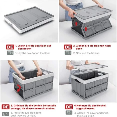 CATHERINE Set De 1 Boîtes De Rangement Pliable Gris Avec Couvercle Caisse Pliable, Caisse De Rangement 28L Pour Vêtement, Décoration, Jouets, Magazine, Petit Trucs, Accesoires, Réutilisable 4 CATHERINE Set De 1 Boîtes De Rangement Pliable Gris Avec Couvercle Caisse Pliable, Caisse De Rangement 28L Pour Vêtement, Décoration, Jouets, Magazine, Petit Trucs, Accesoires, Réutilisable – Image 2