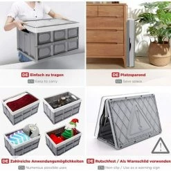 CATHERINE Set De 1 Boîtes De Rangement Pliable Gris Avec Couvercle Caisse Pliable, Caisse De Rangement 28L Pour Vêtement, Décoration, Jouets, Magazine, Petit Trucs, Accesoires, Réutilisable 9 CATHERINE Set De 1 Boîtes De Rangement Pliable Gris Avec Couvercle Caisse Pliable, Caisse De Rangement 28L Pour Vêtement, Décoration, Jouets, Magazine, Petit Trucs, Accesoires, Réutilisable -Petit rangement Soldes Magasin 59472092 3