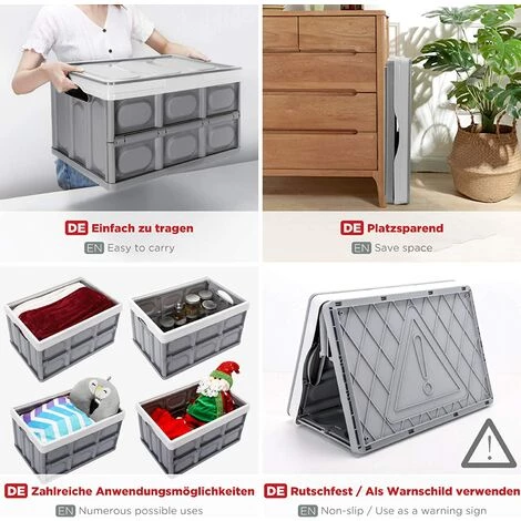 CATHERINE Set De 1 Boîtes De Rangement Pliable Gris Avec Couvercle Caisse Pliable, Caisse De Rangement 28L Pour Vêtement, Décoration, Jouets, Magazine, Petit Trucs, Accesoires, Réutilisable 5 CATHERINE Set De 1 Boîtes De Rangement Pliable Gris Avec Couvercle Caisse Pliable, Caisse De Rangement 28L Pour Vêtement, Décoration, Jouets, Magazine, Petit Trucs, Accesoires, Réutilisable – Image 3
