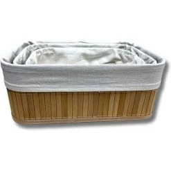 CATHERINE Lot De 3 Boites/Paniers De Rangement En Bambou Intérieur En Tissus (3 Paniers) -Petit rangement Soldes Magasin 59472588 5