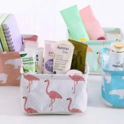 CATHERINE Panier Cube De Rangement, Panier En Tissu, 4 Pièces Petit Panier Rangement, Avec 2 Poignées, Pliable, Motif Flamant Ou Ours, Pour Bureau, Jouets, Livres Ou Maquillage (21 X 16 X 13.5cm) -Petit rangement Soldes Magasin 59483878 5