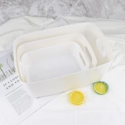IRISFR Lilaris 1 Pièce Panier De Rangement Plastique Avec Poignées, Petit Boîte De Rangement Organisateur Pour Salle De Bain, Cuisine, Chambre, Cosmétiques, Tiroir, étagères，blanc -Petit rangement Soldes Magasin 59688931 3