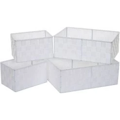 DéCOSHOP26 Set De 4 Paniers De Rangement Salle De Bain Blanc - Blante