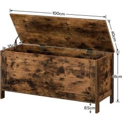 Banc De Rangement, Coffre De Rangement Avec Charnières De Sécurité, Banquette, Rangement Pour Jouet Enfant, Solide, Stable, Coffre à Jouets, Montage Facile, HOOBRO EBF100CW01 - Marron Rustique -Petit rangement Soldes Magasin 59856608 5