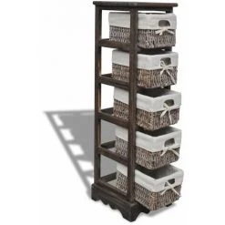 NOVA Structure De Stockage En Bois Avec Des Paniers Tissés Bruns De Taille Taille : 25x28x90 Cm -Petit rangement Soldes Magasin 59995426 5