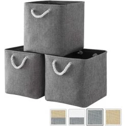 MINKUROW Boîte De Rangement En Tissu, Panier De Rangement Gris, Paniers En Tissu En Cube (33x33x33 Cm) Pour Placard, étagère Et Vêtements, (pliable, Lot De 3)