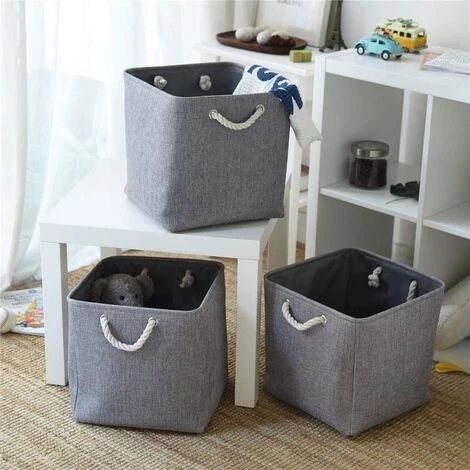 MINKUROW Boîte De Rangement En Tissu, Panier De Rangement Gris, Paniers En Tissu En Cube (33x33x33 Cm) Pour Placard, étagère Et Vêtements, (pliable, Lot De 3) 4 MINKUROW Boîte De Rangement En Tissu, Panier De Rangement Gris, Paniers En Tissu En Cube (33x33x33 Cm) Pour Placard, étagère Et Vêtements, (pliable, Lot De 3) – Image 2