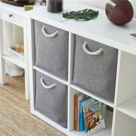 MINKUROW Boîte De Rangement En Tissu, Panier De Rangement Gris, Paniers En Tissu En Cube (33x33x33 Cm) Pour Placard, étagère Et Vêtements, (pliable, Lot De 3) 5 MINKUROW Boîte De Rangement En Tissu, Panier De Rangement Gris, Paniers En Tissu En Cube (33x33x33 Cm) Pour Placard, étagère Et Vêtements, (pliable, Lot De 3) – Image 3