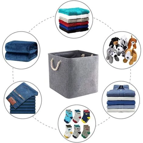 MINKUROW Boîte De Rangement En Tissu, Panier De Rangement Gris, Paniers En Tissu En Cube (33x33x33 Cm) Pour Placard, étagère Et Vêtements, (pliable, Lot De 3) 7 MINKUROW Boîte De Rangement En Tissu, Panier De Rangement Gris, Paniers En Tissu En Cube (33x33x33 Cm) Pour Placard, étagère Et Vêtements, (pliable, Lot De 3) – Image 5
