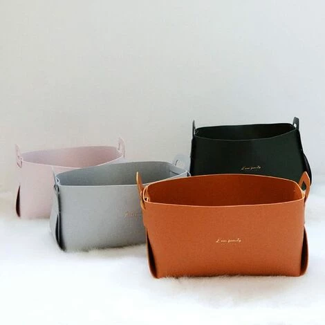 ENLENK Panier De Rangement En Faux Cuir Avec Poignées, 14 * 26 * 12.5 Cm Rangement Maquillage, Rangement Pour Salle De Bain, Maison Et Buanderie, Maison Décoration(noir) 4 ENLENK Panier De Rangement En Faux Cuir Avec Poignées, 14 * 26 * 12.5 Cm Rangement Maquillage, Rangement Pour Salle De Bain, Maison Et Buanderie, Maison Décoration(noir) – Image 2