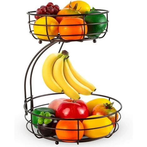 READCLY Corbeille à Fruits à 2 Niveaux Avec Porte-bananes, Corbeille à Fruits à Plusieurs Niveaux En Métal Pour Collations De Fruits Et Légumes Et Articles Ménagers (noir) 3 READCLY Corbeille à Fruits à 2 Niveaux Avec Porte-bananes, Corbeille à Fruits à Plusieurs Niveaux En Métal Pour Collations De Fruits Et Légumes Et Articles Ménagers (noir)