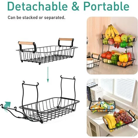 READCLY Panier De Fruits De Comptoir à 2 Niveaux Pour Légumes De Cuisine Panier De Fruits Bol Support Rectangle En Métal Panier De Rangement De Fruits Rack De Stockage De Collations Organisateur De Cuisine 5 READCLY Panier De Fruits De Comptoir à 2 Niveaux Pour Légumes De Cuisine Panier De Fruits Bol Support Rectangle En Métal Panier De Rangement De Fruits Rack De Stockage De Collations Organisateur De Cuisine – Image 3
