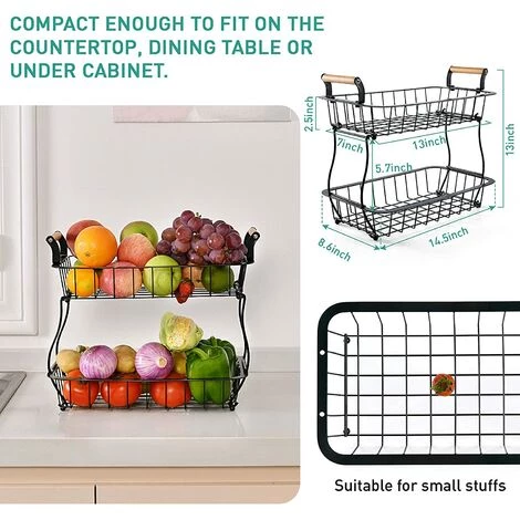READCLY Panier De Fruits De Comptoir à 2 Niveaux Pour Légumes De Cuisine Panier De Fruits Bol Support Rectangle En Métal Panier De Rangement De Fruits Rack De Stockage De Collations Organisateur De Cuisine 7 READCLY Panier De Fruits De Comptoir à 2 Niveaux Pour Légumes De Cuisine Panier De Fruits Bol Support Rectangle En Métal Panier De Rangement De Fruits Rack De Stockage De Collations Organisateur De Cuisine – Image 5