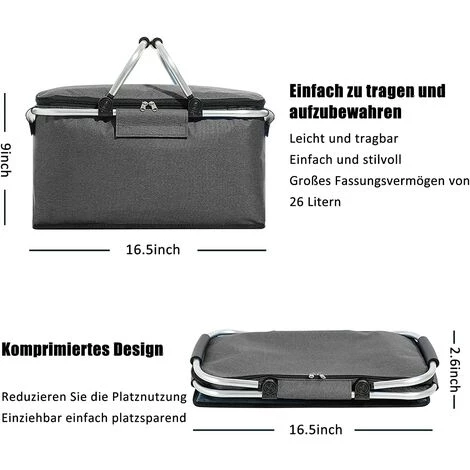 AOUGO Panier De Pique-nique Pliable, Sac Isotherme, Panier De Pique-nique, Portable Pliable étanche, Kit De Pique-nique Avec Poignée En Aluminium Pour Voyage, Shopping, Camping 4 AOUGO Panier De Pique-nique Pliable, Sac Isotherme, Panier De Pique-nique, Portable Pliable étanche, Kit De Pique-nique Avec Poignée En Aluminium Pour Voyage, Shopping, Camping – Image 2