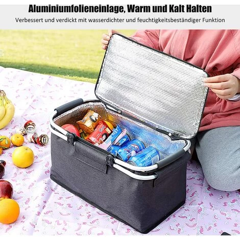 AOUGO Panier De Pique-nique Pliable, Sac Isotherme, Panier De Pique-nique, Portable Pliable étanche, Kit De Pique-nique Avec Poignée En Aluminium Pour Voyage, Shopping, Camping 5 AOUGO Panier De Pique-nique Pliable, Sac Isotherme, Panier De Pique-nique, Portable Pliable étanche, Kit De Pique-nique Avec Poignée En Aluminium Pour Voyage, Shopping, Camping – Image 3