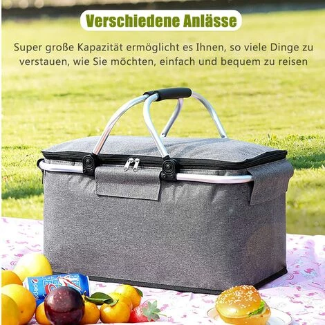 AOUGO Panier De Pique-nique Pliable, Sac Isotherme, Panier De Pique-nique, Portable Pliable étanche, Kit De Pique-nique Avec Poignée En Aluminium Pour Voyage, Shopping, Camping 6 AOUGO Panier De Pique-nique Pliable, Sac Isotherme, Panier De Pique-nique, Portable Pliable étanche, Kit De Pique-nique Avec Poignée En Aluminium Pour Voyage, Shopping, Camping – Image 4