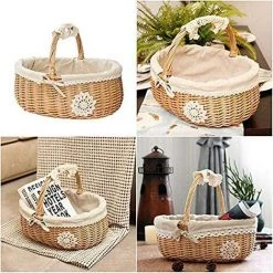 AOUGO Panier Pique-Nique En Osier Rotin, Panier De Rangement En Osier Avec, Poignée Pour Pique-Nique Fleurs,Fruits Et Legumes Jouets -Petit rangement Soldes Magasin 60281926 3