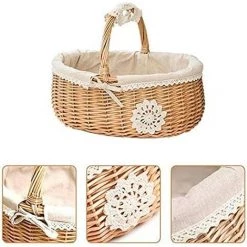 AOUGO Panier Pique-Nique En Osier Rotin, Panier De Rangement En Osier Avec, Poignée Pour Pique-Nique Fleurs,Fruits Et Legumes Jouets -Petit rangement Soldes Magasin 60281926 4