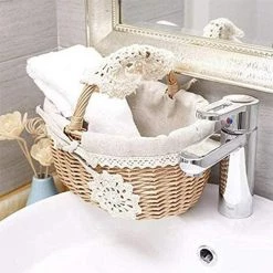 AOUGO Panier Pique-Nique En Osier Rotin, Panier De Rangement En Osier Avec, Poignée Pour Pique-Nique Fleurs,Fruits Et Legumes Jouets -Petit rangement Soldes Magasin 60281926 5