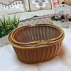 AOUGO Panier Pique-Nique En Osier Rotin,Panier à Provision En Osier,Panier De Rangement En Osier Avec Poignée Vannerie Panier Pour Pique-Nique Fruits Fleurs Et Legumes -Petit rangement Soldes Magasin 60282332 3