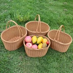 AOUGO Panier Pique-Nique En Osier Rotin,Panier à Provision En Osier,Panier De Rangement En Osier Avec Poignée Vannerie Panier Pour Pique-Nique Fruits Fleurs Et Legumes -Petit rangement Soldes Magasin 60282332 5