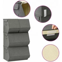 INLIFE Boîtes De Rangement Empilables 4 Pcs Tissu Anthracite