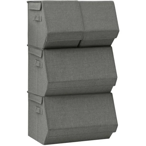 INLIFE Boîtes De Rangement Empilables 4 Pcs Tissu Anthracite 4 INLIFE Boîtes De Rangement Empilables 4 Pcs Tissu Anthracite – Image 2