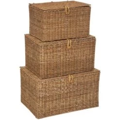 Atmosphera - Set De 3 Malles De Rangement En Rotin - Naturel