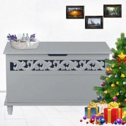 IKayaa Moderne Rectangle Coffre De Rangement Grand Jouet Couverture Banc De Rangement Pouf - Gris -Petit rangement Soldes Magasin 60364823 5