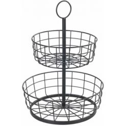 WENKO Corbeille à Fruit, Panier à Fruits à étages, Panière Decorative à Poser Sur Le Plan De Travail Ou à Suspendre, Style Industriel, Fer, Ø 28 X 39 Cm, Noir