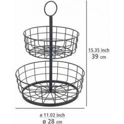 WENKO Corbeille à Fruit, Panier à Fruits à étages, Panière Decorative à Poser Sur Le Plan De Travail Ou à Suspendre, Style Industriel, Fer, Ø 28 X 39 Cm, Noir -Petit rangement Soldes Magasin 60388678 4