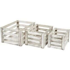 DéCOSHOP26 Ensemble De 3 Caisses En Bois Panier De Rangement Bouteilles Fruits Décoration Style Vintage Blanc Vieilli - Or
