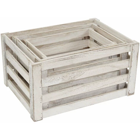DéCOSHOP26 Ensemble De 3 Caisses En Bois Panier De Rangement Bouteilles Fruits Décoration Style Vintage Blanc Vieilli - Or 4 DéCOSHOP26 Ensemble De 3 Caisses En Bois Panier De Rangement Bouteilles Fruits Décoration Style Vintage Blanc Vieilli - Or – Image 2