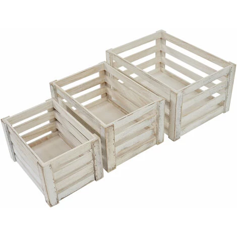 DéCOSHOP26 Ensemble De 3 Caisses En Bois Panier De Rangement Bouteilles Fruits Décoration Style Vintage Blanc Vieilli - Or 6 DéCOSHOP26 Ensemble De 3 Caisses En Bois Panier De Rangement Bouteilles Fruits Décoration Style Vintage Blanc Vieilli - Or – Image 4
