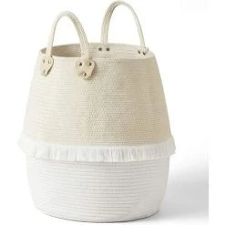 EINEMGELD Panier à Linge Grand Panier De Rangement Tissé En Coton Avec Poignée, Pour Linges Sale Jouets Stockage Décoration Maison 40x38cm