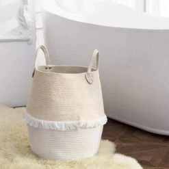 EINEMGELD Panier à Linge Grand Panier De Rangement Tissé En Coton Avec Poignée, Pour Linges Sale Jouets Stockage Décoration Maison 40x38cm -Petit rangement Soldes Magasin 60671050 3