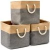 EINEMGELD Boîte De Rangement Pliable En Coton De Jute Avec Poignée, Panier à Linge, Meuble De Rangement Pour Étagère, Bibliothèque, Salle De Bain – Lot De 3, Beige Et Gris -Petit rangement Soldes Magasin 60671058 1