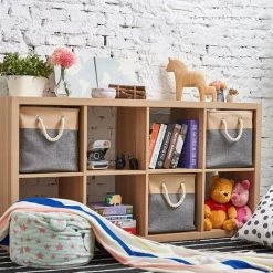 EINEMGELD Boîte De Rangement Pliable En Coton De Jute Avec Poignée, Panier à Linge, Meuble De Rangement Pour Étagère, Bibliothèque, Salle De Bain – Lot De 3, Beige Et Gris -Petit rangement Soldes Magasin 60671058 3