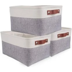 EINEMGELD Lot De 3 Paniers De Rangement, Boîte De Rangement Pliable Avec Poignée, Caisse De Rangement En Tissu Pour Vêtements, Livres, Jouets, Maison (Gris/Blanc, Small)