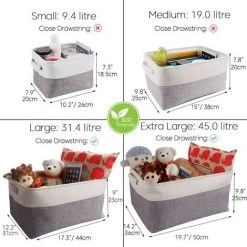 EINEMGELD Petite Panier De Rangement Lot De 3, Boites De Rangement En Tissu Avec Poignée Pour Étagères, Placard, Jouets (Pliable, Gris Blanc) -Petit rangement Soldes Magasin 60671075 2