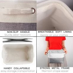 EINEMGELD Petite Panier De Rangement Lot De 3, Boites De Rangement En Tissu Avec Poignée Pour Étagères, Placard, Jouets (Pliable, Gris Blanc) -Petit rangement Soldes Magasin 60671075 3