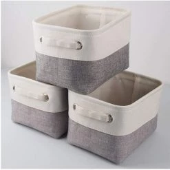 EINEMGELD Petite Panier De Rangement Lot De 3, Boites De Rangement En Tissu Avec Poignée Pour Étagères, Placard, Jouets (Pliable, Gris Blanc) -Petit rangement Soldes Magasin 60671075 4