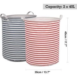 EINEMGELD 2PCS 17.7"Trieuse Pour Rangement De Paniers à Linge, Paniers à Linge Escamotables, Lin En Coton Rond Imperméable (Bandes, Épaissie 17.7"/ Moyenne) -Petit rangement Soldes Magasin 60671088 3