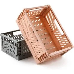 EINEMGELD Lot De 2 Caisses Pliantes En Plastique - Boîtes De Rangement Solides Pour Cuisine, Chambre à Coucher, Bureau (rose + Gris, 22 X 15 X 9 Cm)